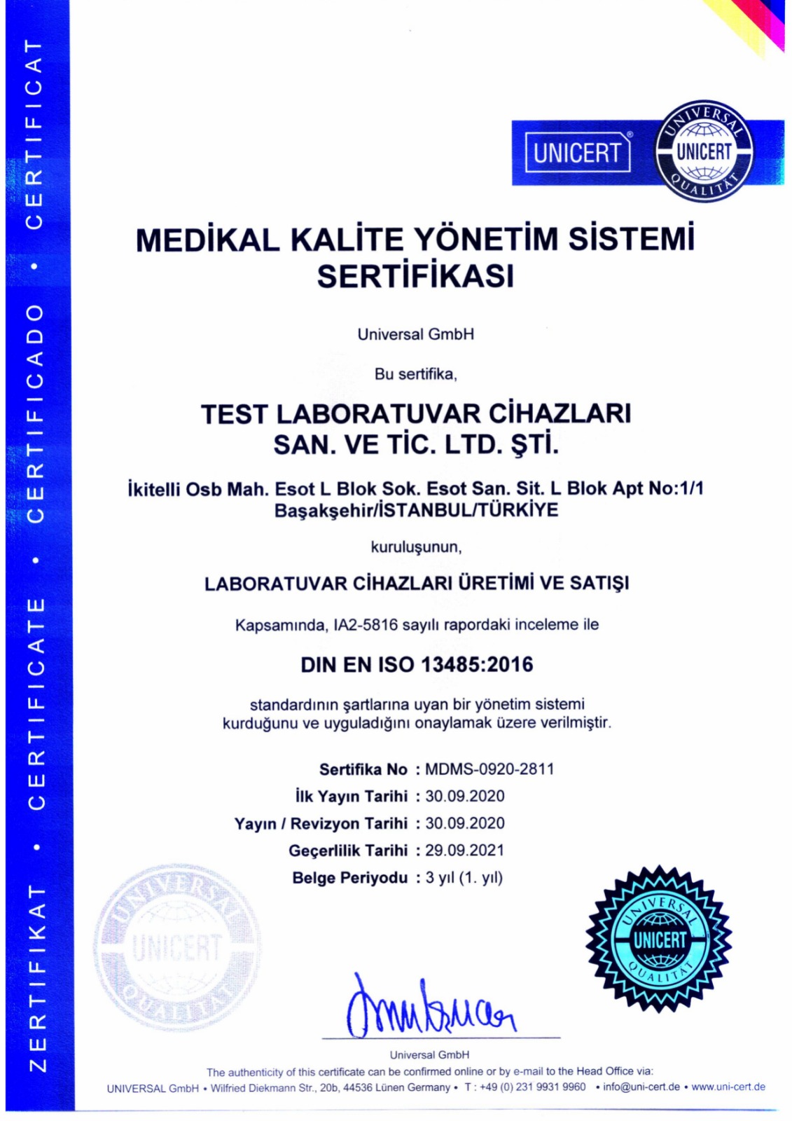 Medikal Kalite Yönetim Sistemi Sertifikası